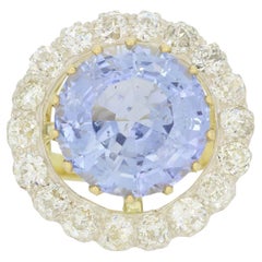 Unheated 13.81 Carat Ceylon Sapphire and Diamond Cluster Ring