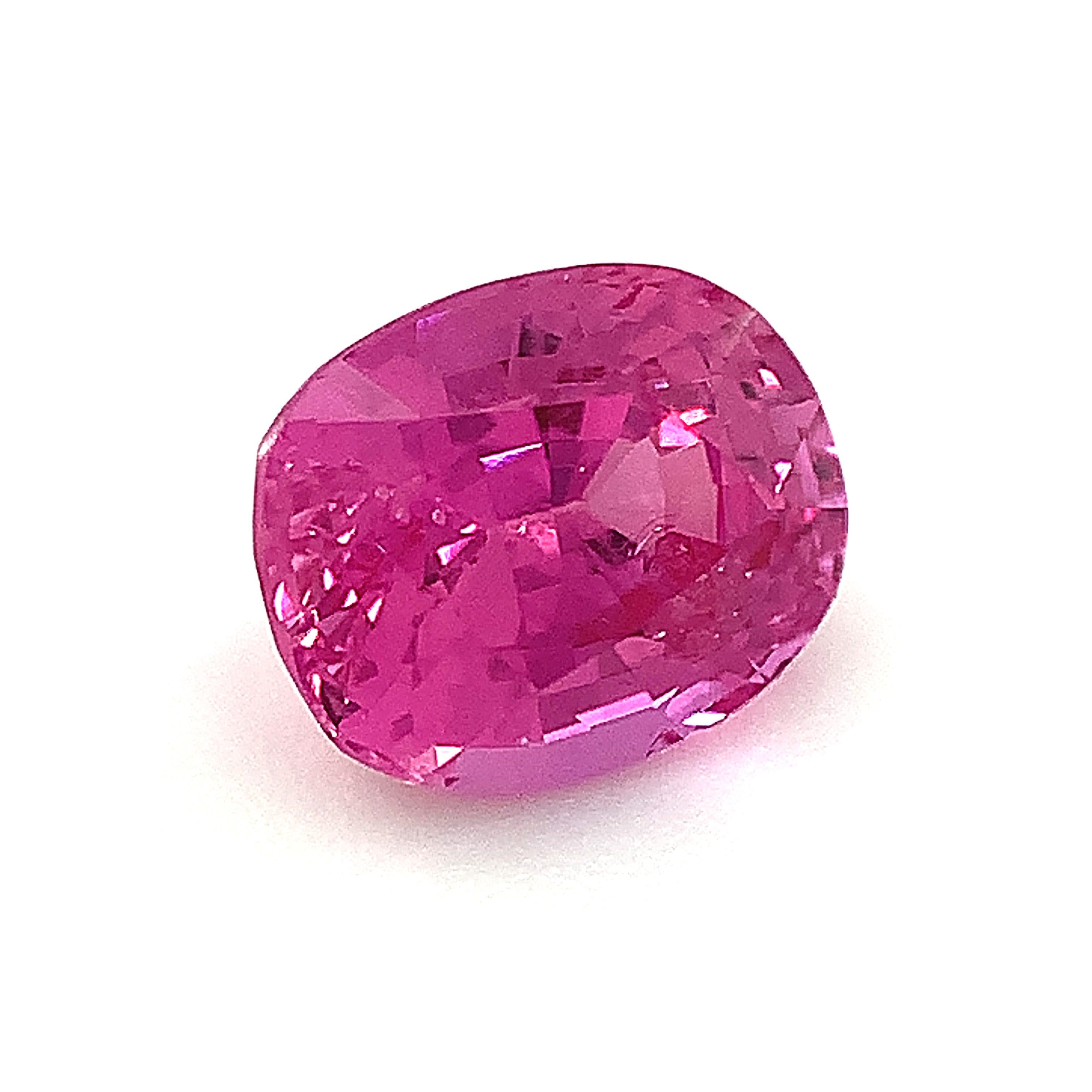 Cushion Cut Unheated 1.39 Carat Burmese Pink Sapphire, Unset Loose Gemstone, GIA Certified For Sale