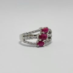 Unheated 1.5+ Cts Thai Ruby .925 Sterling Silver Rhodium Plated Cubic Zirconia