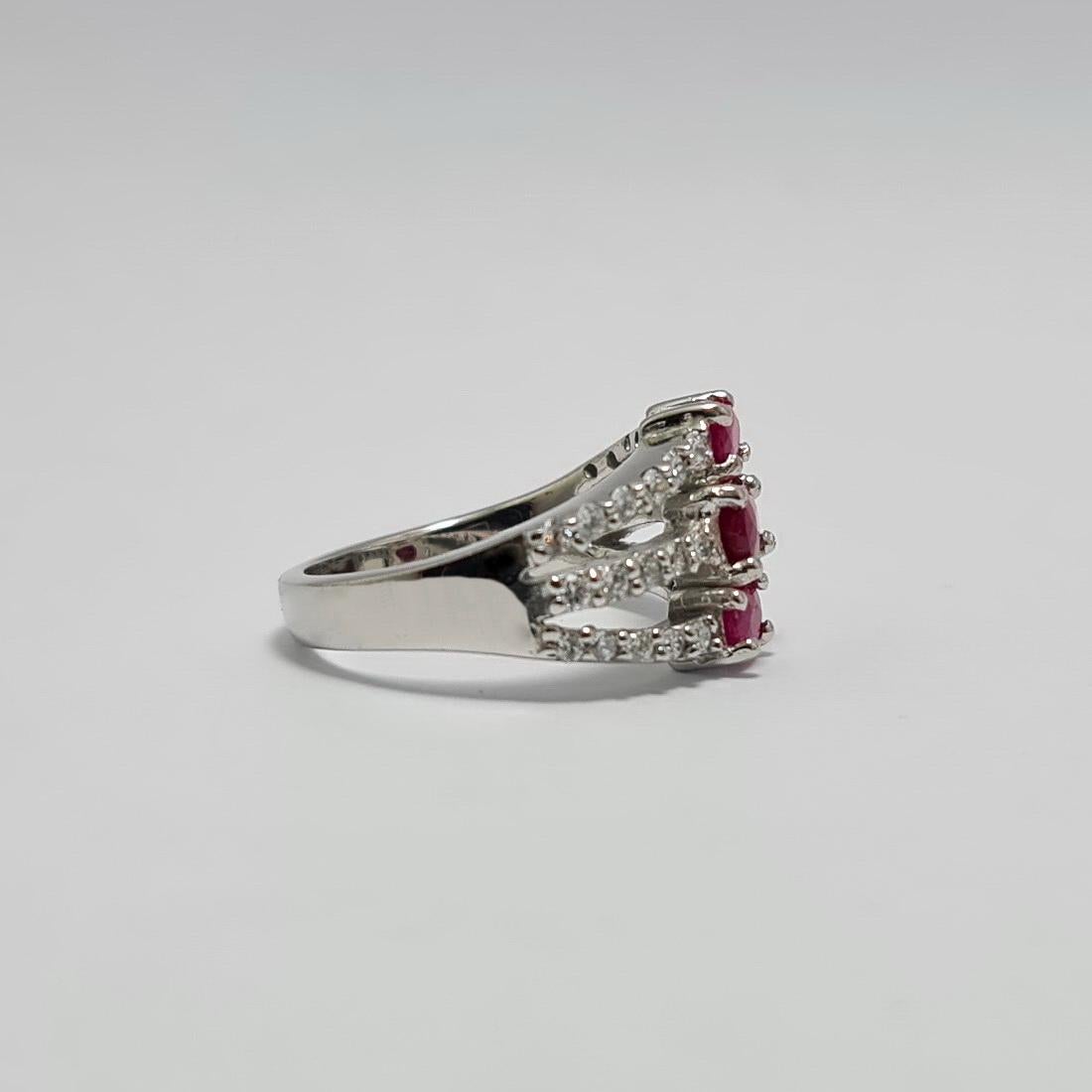 Art Deco Unheated 1.5+ Cts Thai Ruby .925 Sterling Silver Rhodium Plated Cubic Zirconia For Sale