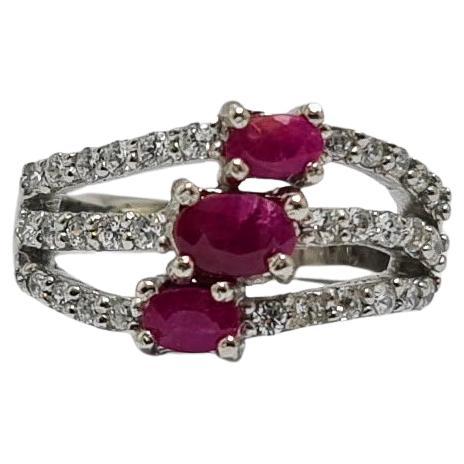 Unheated 1.5+ Cts Thai Ruby .925 Sterling Silver Rhodium Plated Cubic Zirconia For Sale