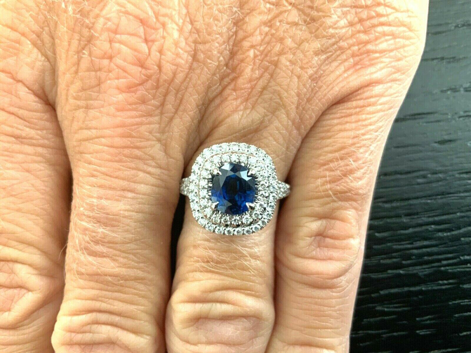 Unheated 1.99 Carat Natural Royal Blue Sapphire and Diamond Ring GIA Certified 6
