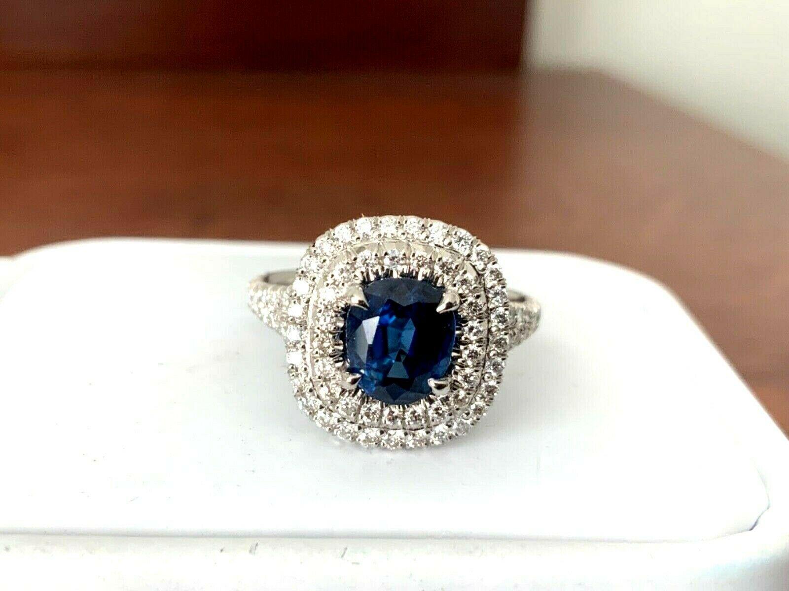 Unheated 1.99 Carat Natural Royal Blue Sapphire and Diamond Ring GIA Certified In New Condition In Middletown, DE