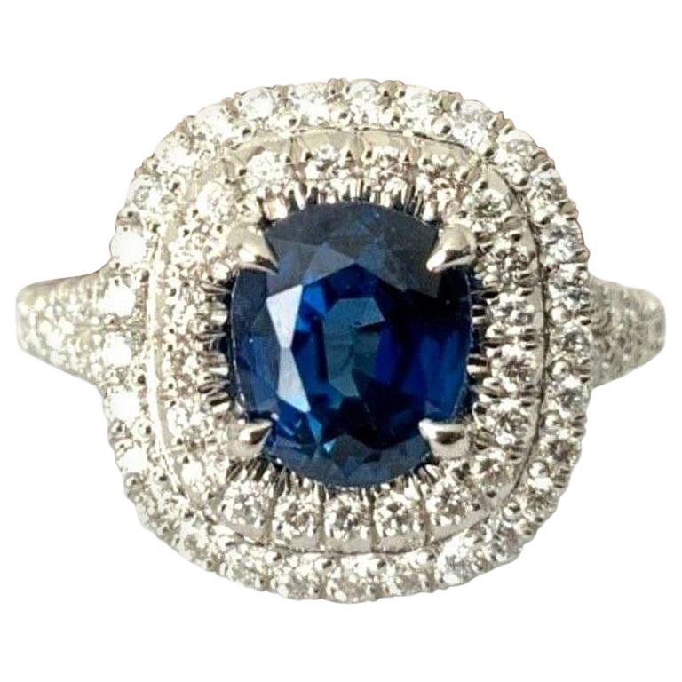 Unheated 1.99 Carat Natural Royal Blue Sapphire and Diamond Ring GIA Certified