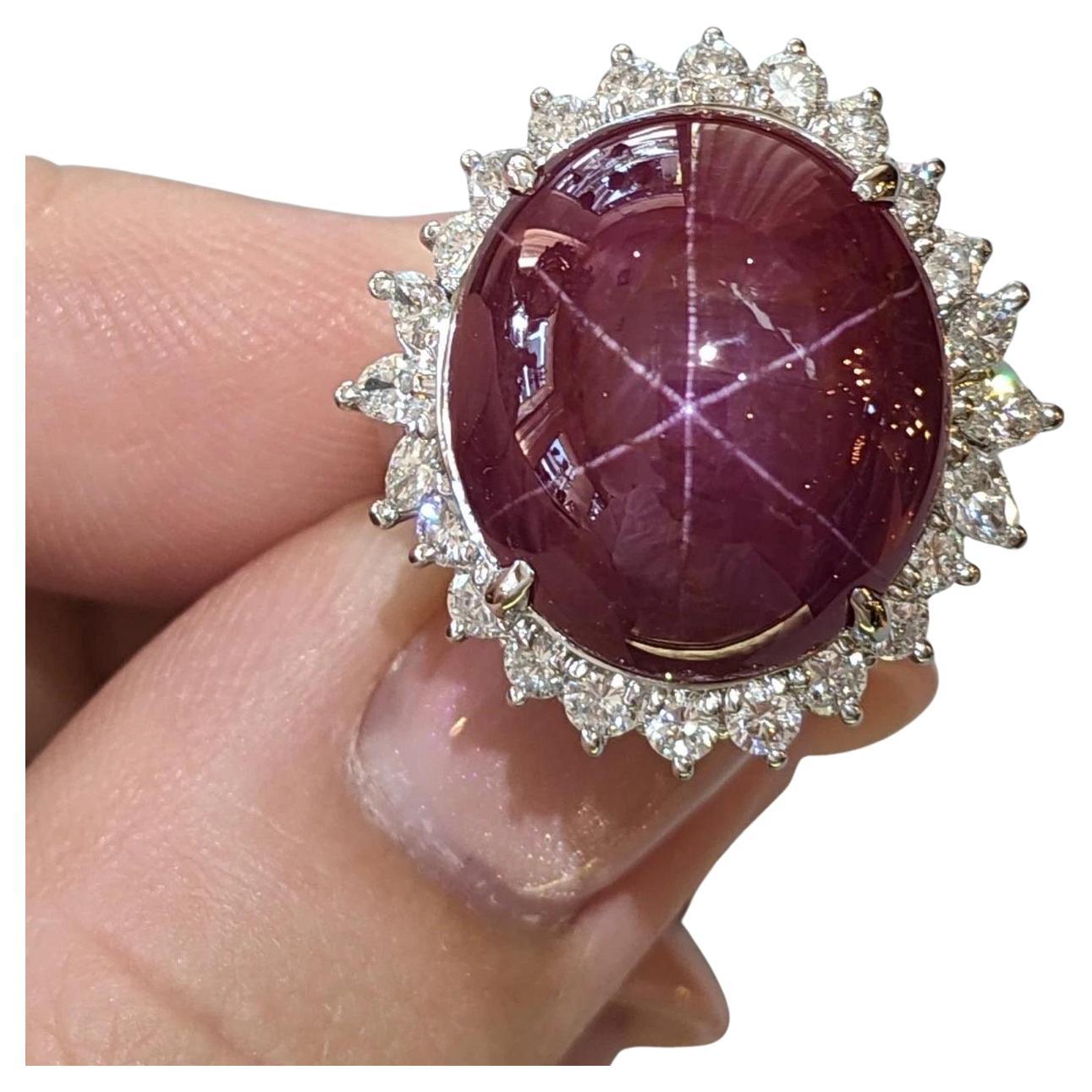Unheated 19.91ct Burma Star Ruby and Diamond Cocktail Ring in Platinum For Sale