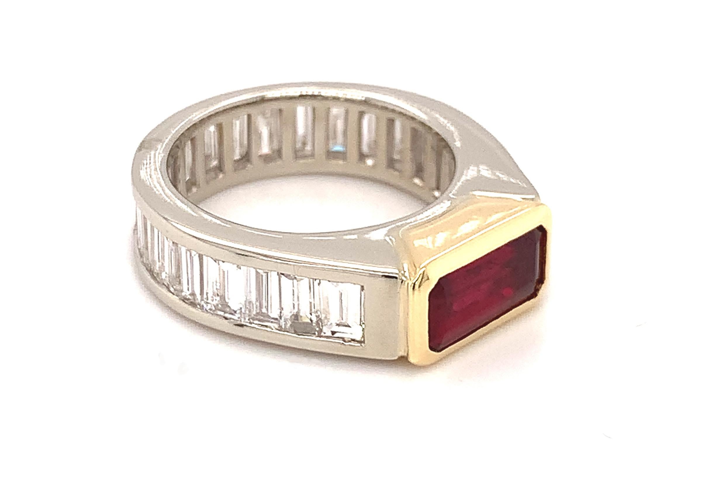 Octagon Cut GIA Certified Unheated 2 Carat Ruby and Diamond Eternity Band in Platinum  For Sale