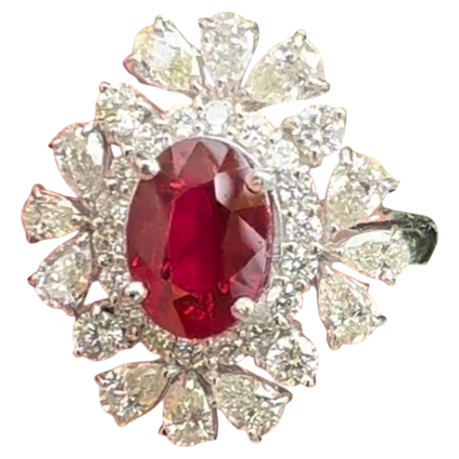Bague non chauffée de 2.03ct Pigeon's Blood Ruby Certificate GRS - Stunning ! en vente