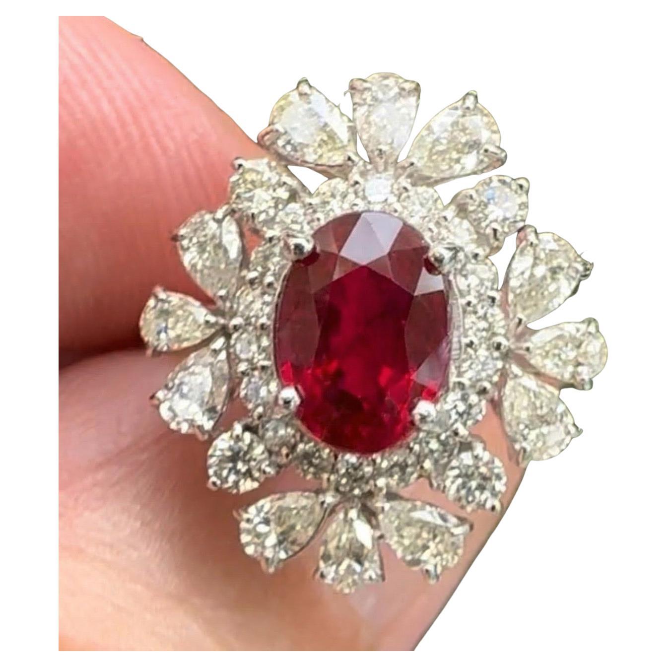 Bague non chauffée de 2.03ct Pigeon's Blood Ruby Certificate GRS - Stunning !
