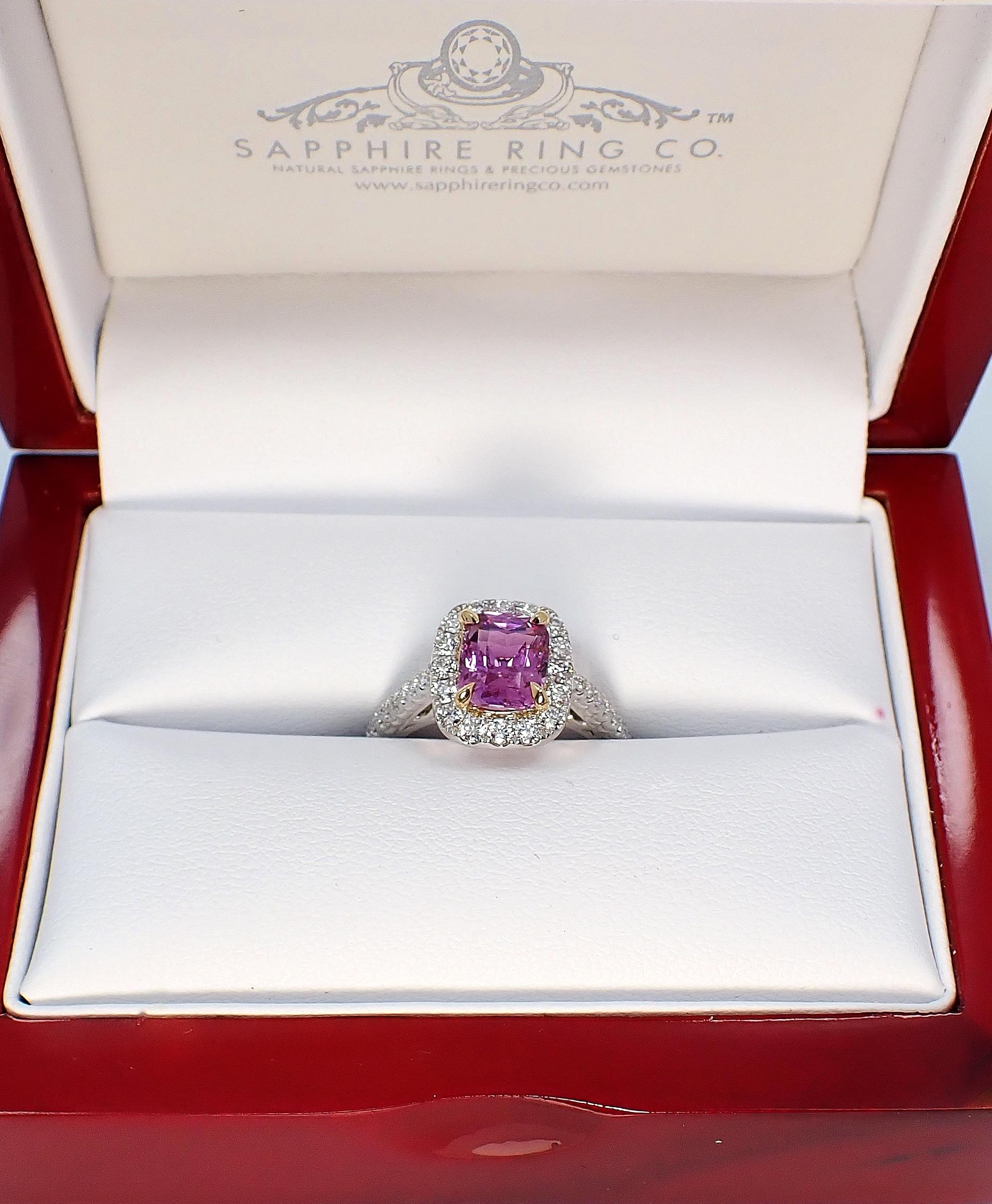 Unheated 2.05 ct Pink Sapphire Ring, Platinum 950 GIA Certified  For Sale 4