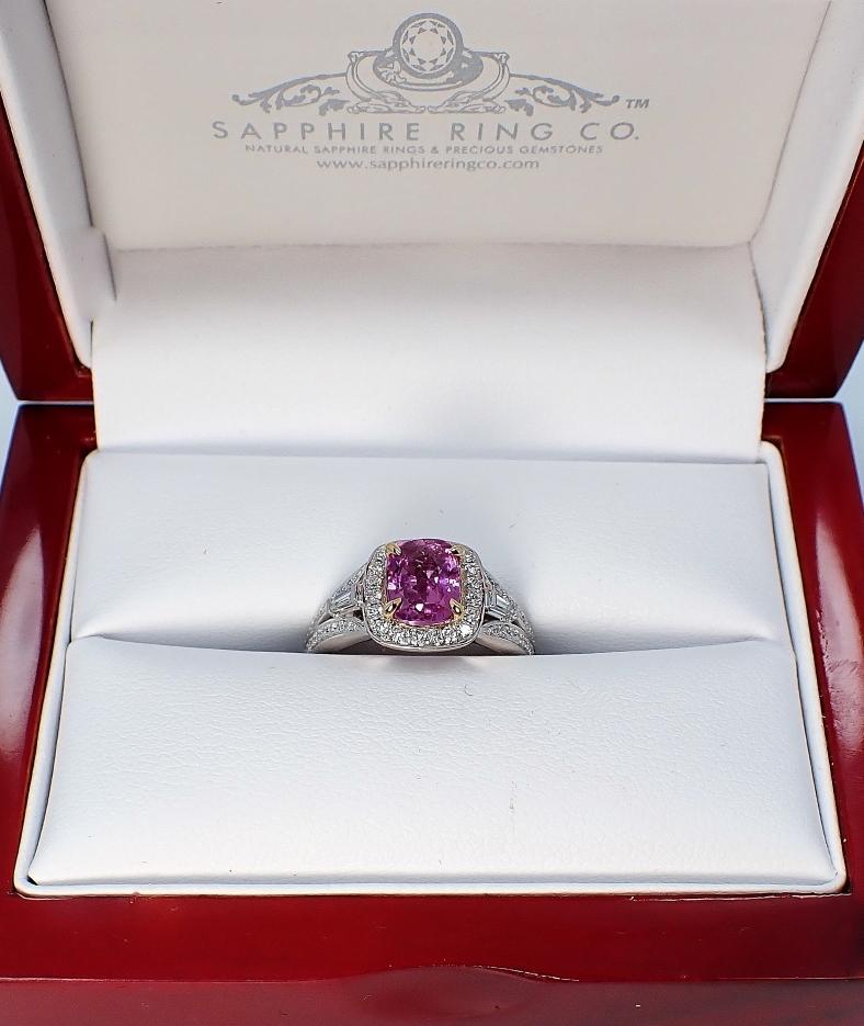 Unheated 2.05 ct Pink Sapphire Ring, Platinum 950 GIA Certified For Sale 4