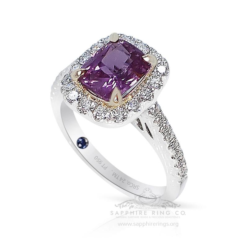 Modernist Unheated 2.05 ct Pink Sapphire Ring, Platinum 950 GIA Certified  For Sale