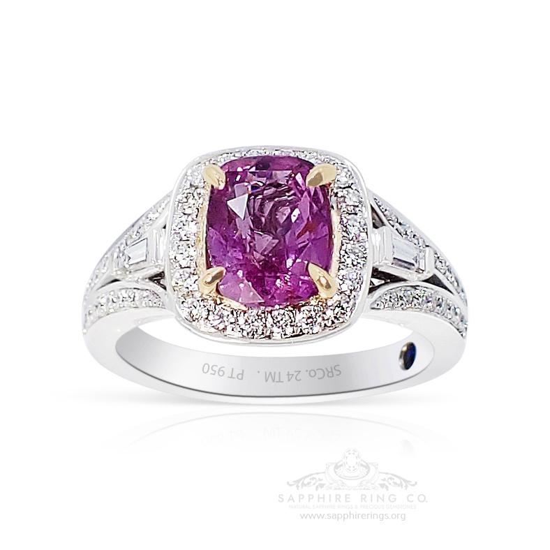 Modern Unheated 2.05 ct Pink Sapphire Ring, Platinum 950 GIA Certified For Sale