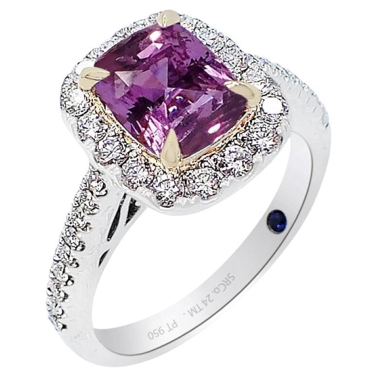 Unheated 2.05 ct Pink Sapphire Ring, Platinum 950 GIA Certified  For Sale