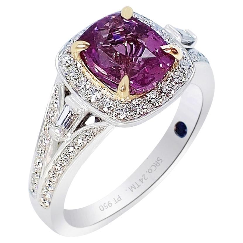 Unheated 2.05 ct Pink Sapphire Ring, Platinum 950 GIA Certified 