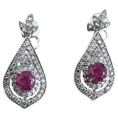 Unheated 2.05ct Burma Ruby Platinum Earrings 
Cert