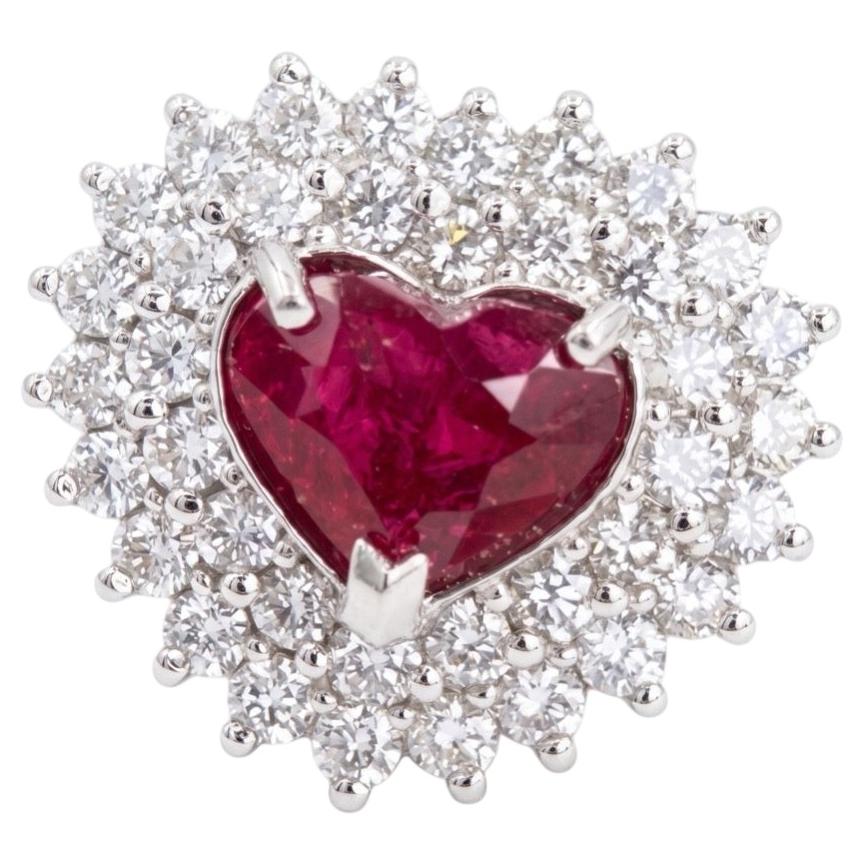 Unheated 2.09ct Burma Ruby No Heat & Diamond Platinum Ring + Certificate