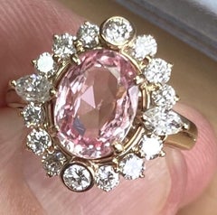Unheated 2.19ct Padparadscha Sapphire & Diamond Ring AIGS