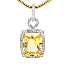 Unheated 24.75 Carat Yellow Sapphire and Diamond Pendant Enhancer, GIA Certified