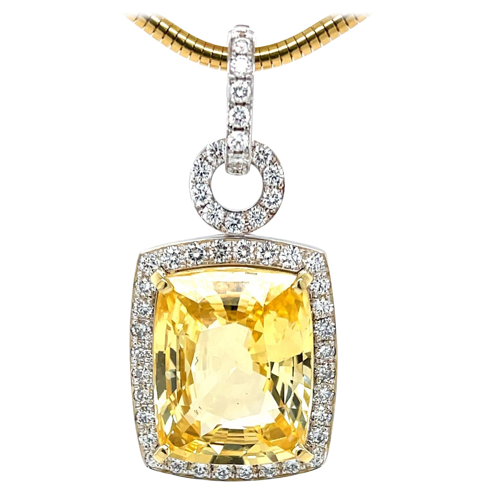 Unheated 24.75 Carat Yellow Sapphire and Diamond Pendant Enhancer, GIA Certified For Sale