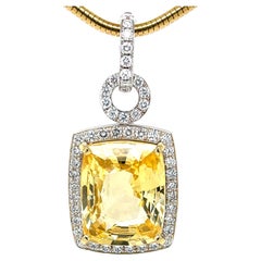 Unheated 24.75 Carat Yellow Sapphire and Diamond Pendant Enhancer, GIA Certified