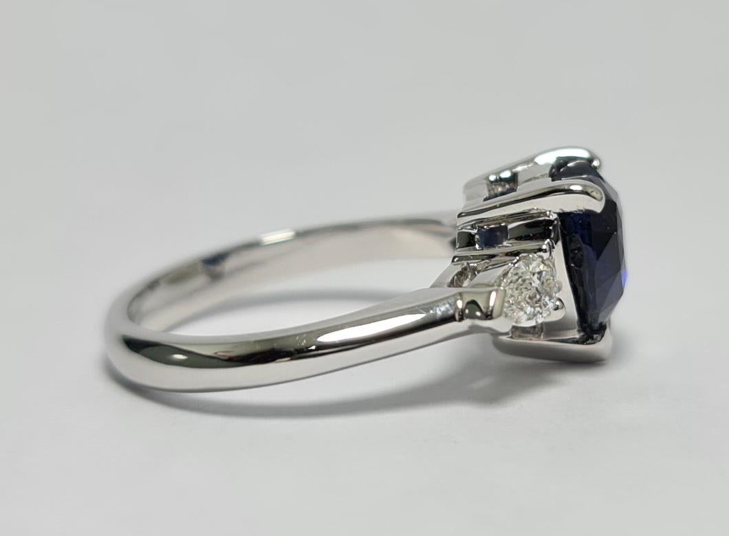 Lotus Unheated Royal Blue 2.51Ct Heart Sapphire, Pear Diamond 18k White Gold Ring In New Condition For Sale In Los Angeles, CA