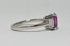 GIA Unheated 2.55CT Vivid Pink Sapphire 2 Emerald Cut Diamonds Platinum 950