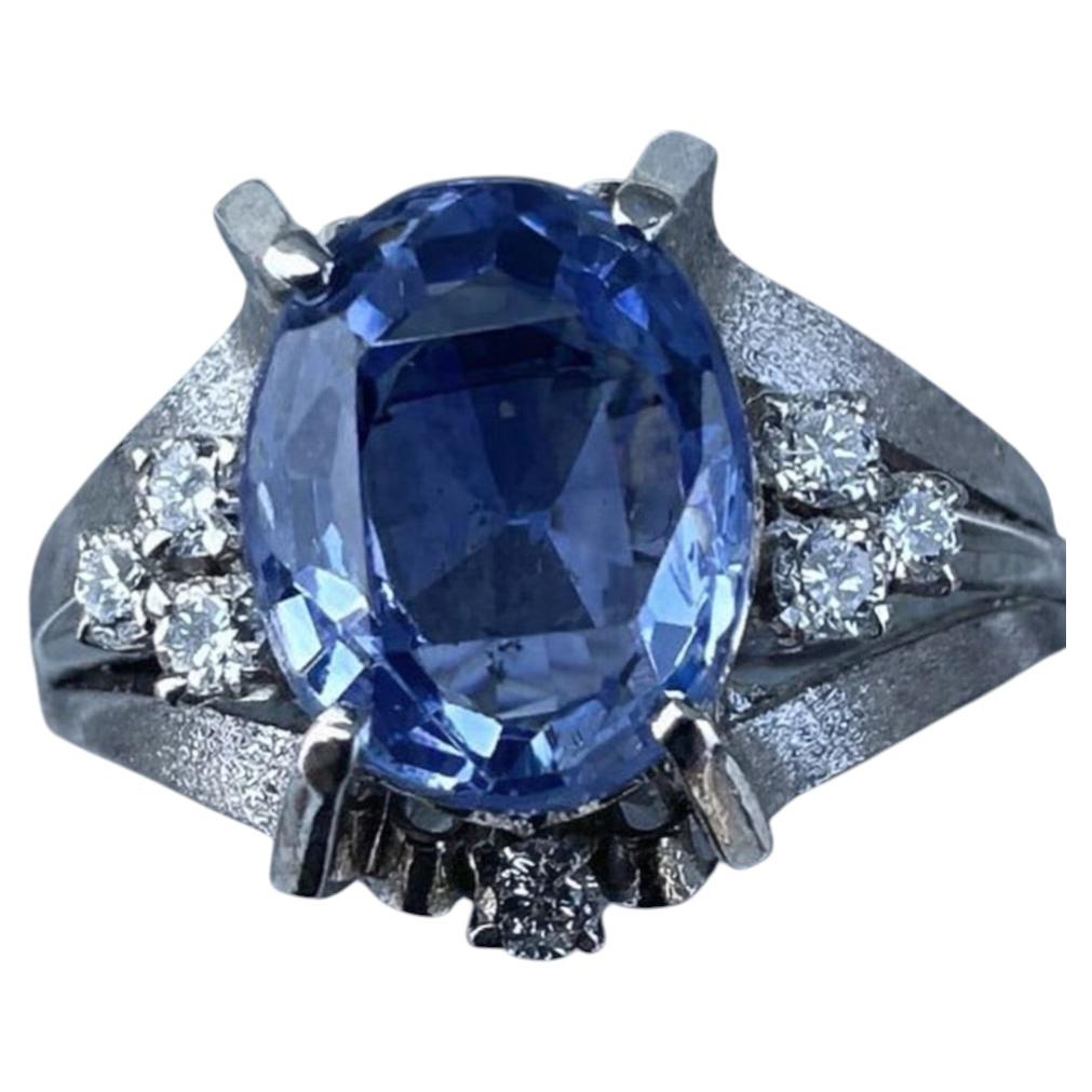Unerhitzter 2,91ct Blauer Saphir Platin & Diamant Ring im Angebot