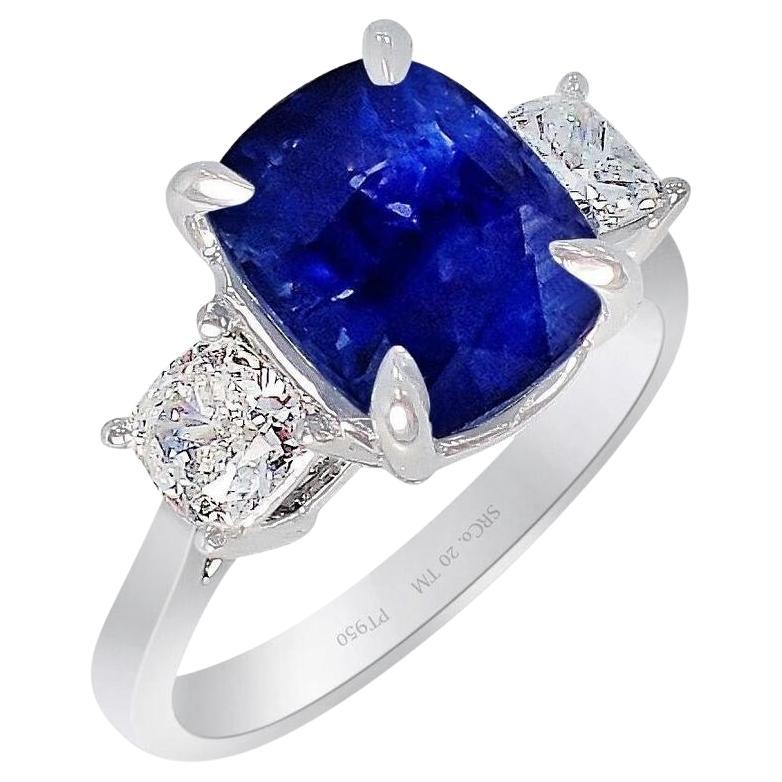 Unheated 3 Stone Sapphire Ring, 5.07 Carat Platinum 950 GIA Certified x 3