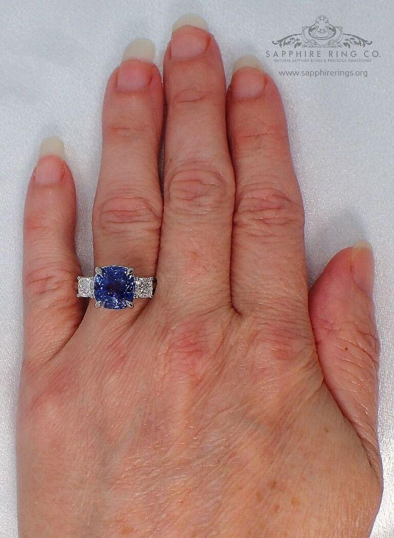 Unheated 3 Stone Sapphire Ring, 5.21 Carat Ceylon Sapphire GIA Certified Orgin In New Condition In Tampa, FL