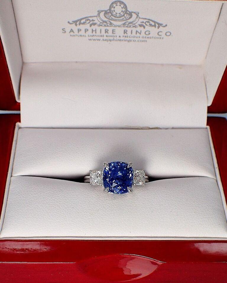 Unheated 3 Stone Sapphire Ring, 5.21 Carat Ceylon Sapphire GIA Certified Orgin 1