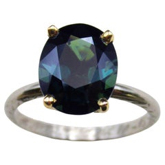 Unheated 3.04 Carat Blue/Teal Natural Sapphire, Platinum, 18k Engagement Ring