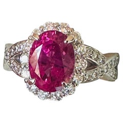 Anillo de zafiro rosa de Birmania no calentado de 3,07 ct sin calor y diamante - ¡Impresionante!