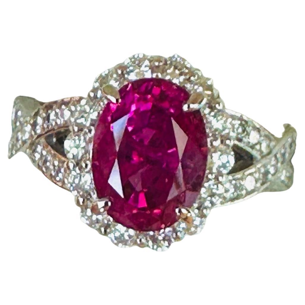 Ungeheizter 3,07ct Burma Pink Sapphire No Heat & Diamant Ring - Atemberaubend!