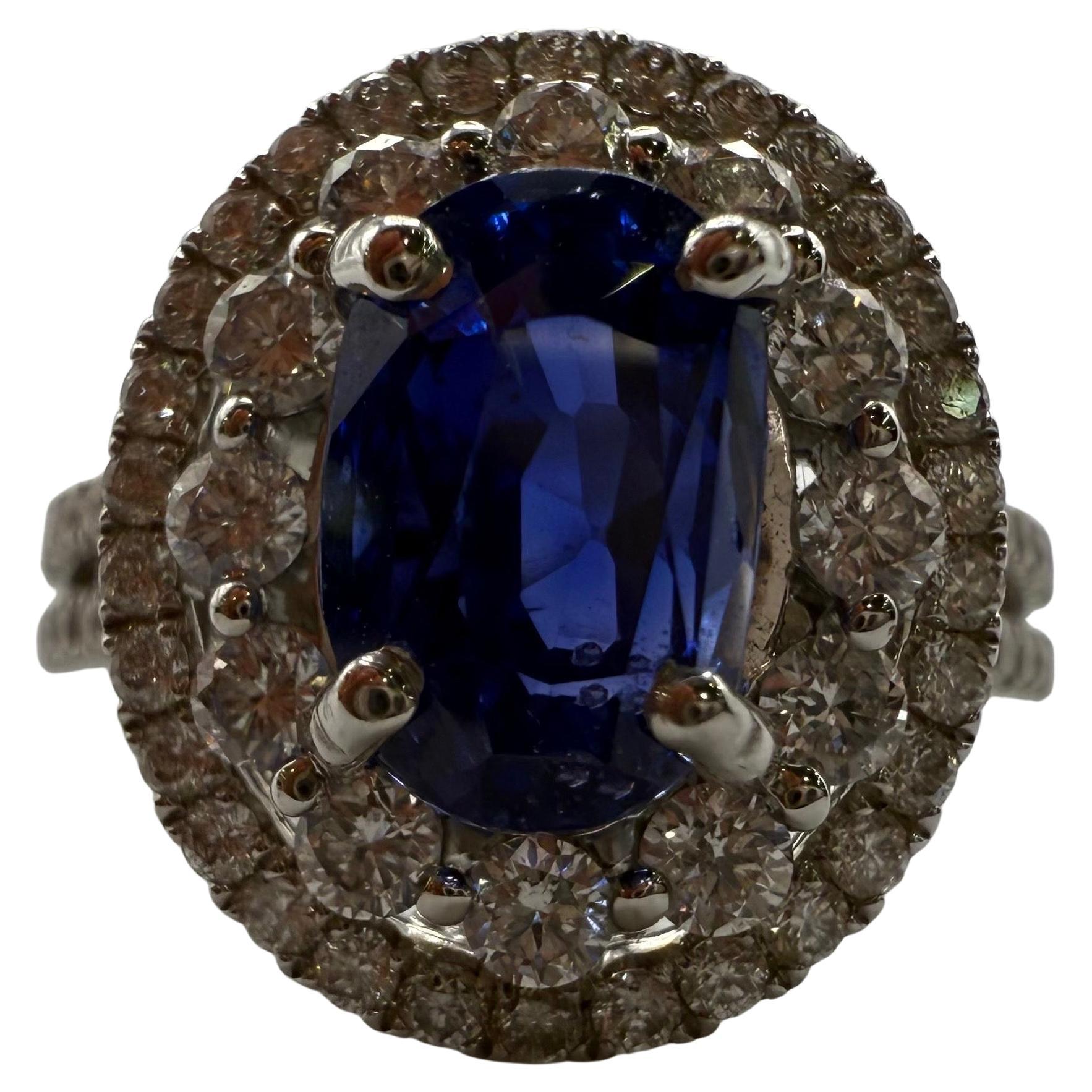 Anillo de diamantes Zafiro de 3,10 ct sin calentar Anillo certificado GAL de oro de 18 KT