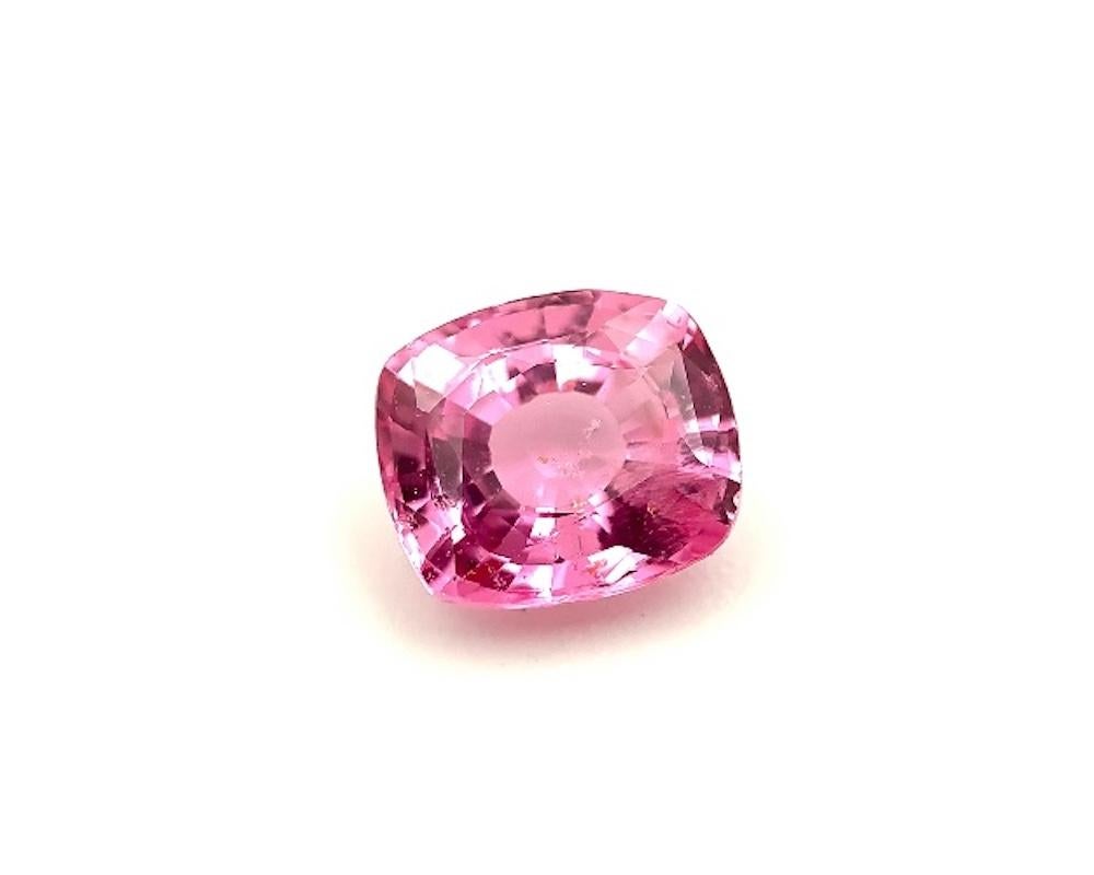While sapphires are routinely heated to improve their color, this 3.11 carat unheated, lively pink sapphire possesses a vivid, bright pink hue all on its own! This natural color sapphire is cushion shaped and measures 9.07 x 7.90 x 4.52 millimeters.