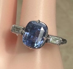 Anillo de platino con zafiro azul de 3,14 ct sin tratar térmicamente y diamantes, certificado por el GIA