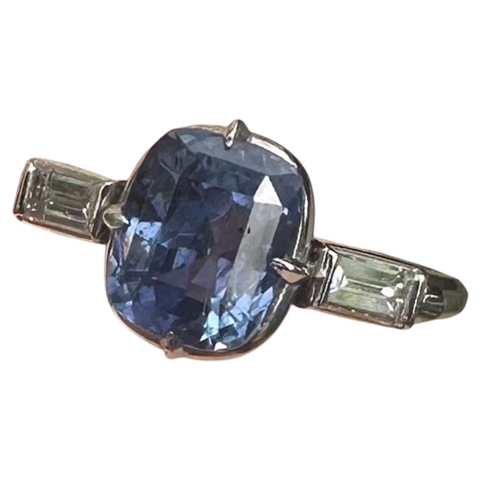 Ungeheizter blauer Saphir (3,14 Karat), Platin- und Diamantring, GIA
