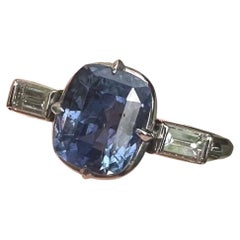 Anillo de platino con zafiro azul de 3,14 ct sin tratar térmicamente y diamantes, certificado por el GIA