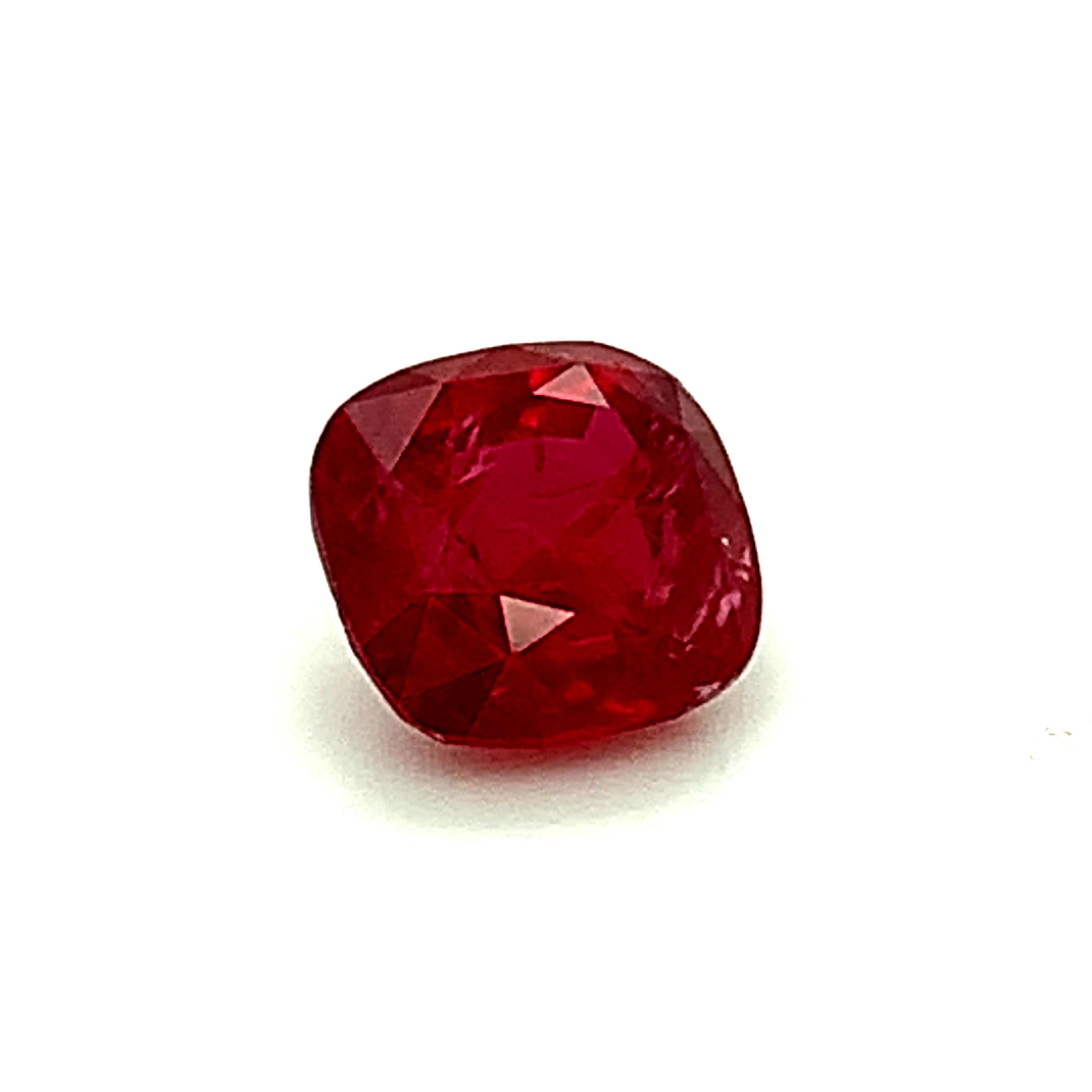 Cushion Cut Unheated 3.53 Carat “Pigeon’s Blood” Ruby, GIA Certified
