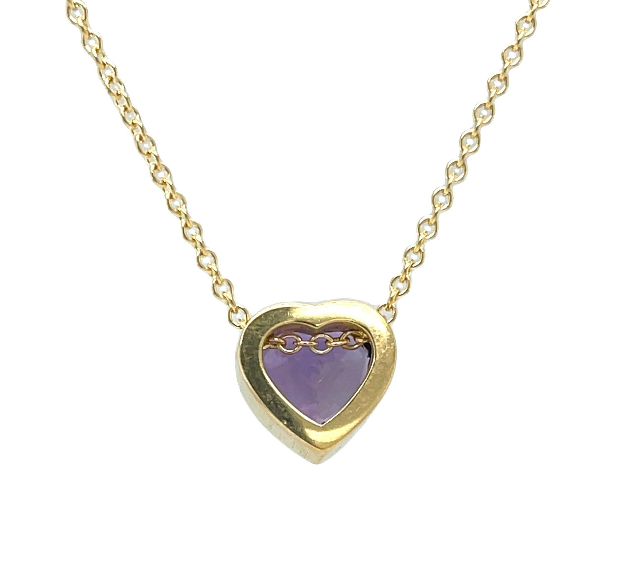 Heart Cut GIA Certified Unheated 3.56 Carat Purple Sapphire Heart Necklace in 18k Gold For Sale