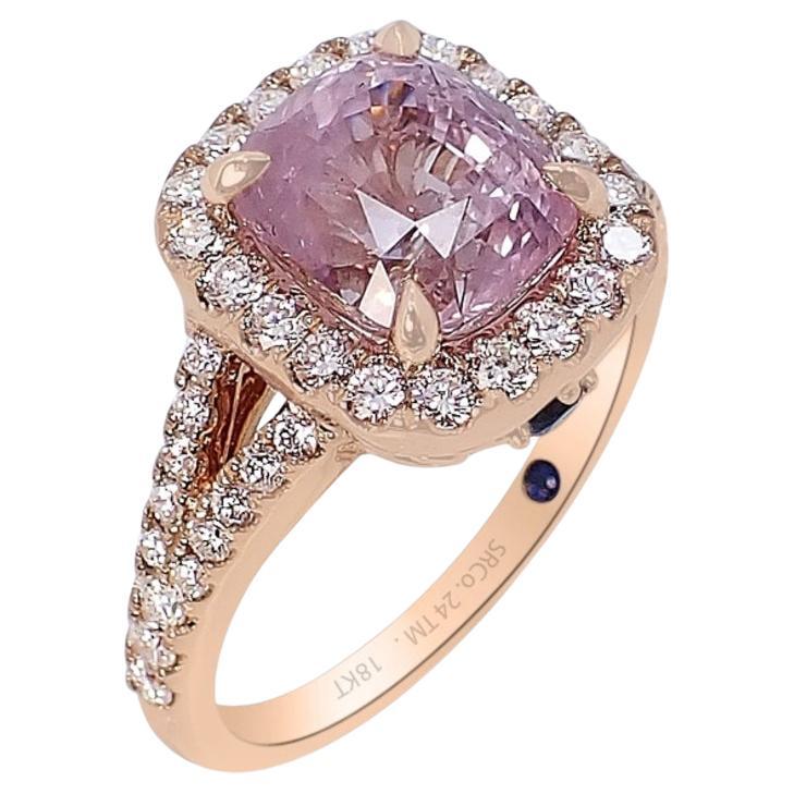 Unheated 4.05 ct Pink Sapphire Ring, 18kt Rose Gold GIA Certified  For Sale