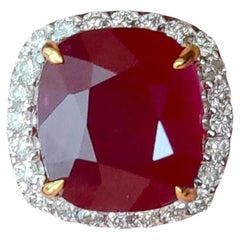 Unheated 4.21 Carat Ruby Ring with Halo Diamonds in 18K Yellow Gold