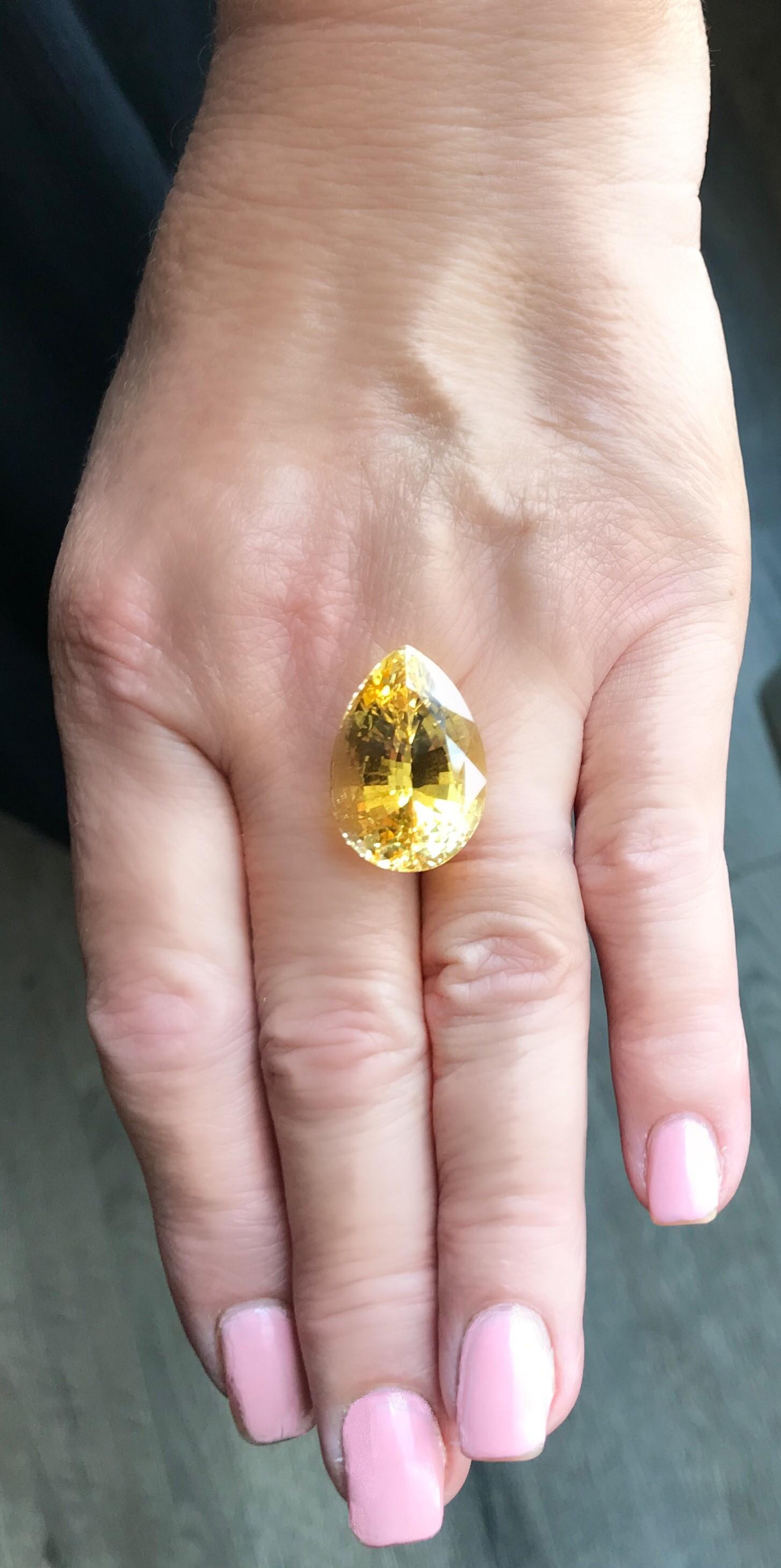 Unheated 44.36 Carat Yellow Sapphire Pear, GIA, Pendant, Enhancer, Collector Gem For Sale 4