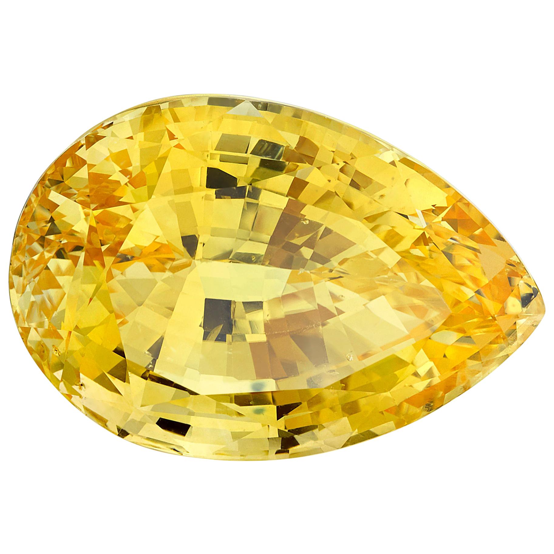 Unheated 44.36 Carat Yellow Sapphire Pear, GIA, Pendant, Enhancer, Collector Gem