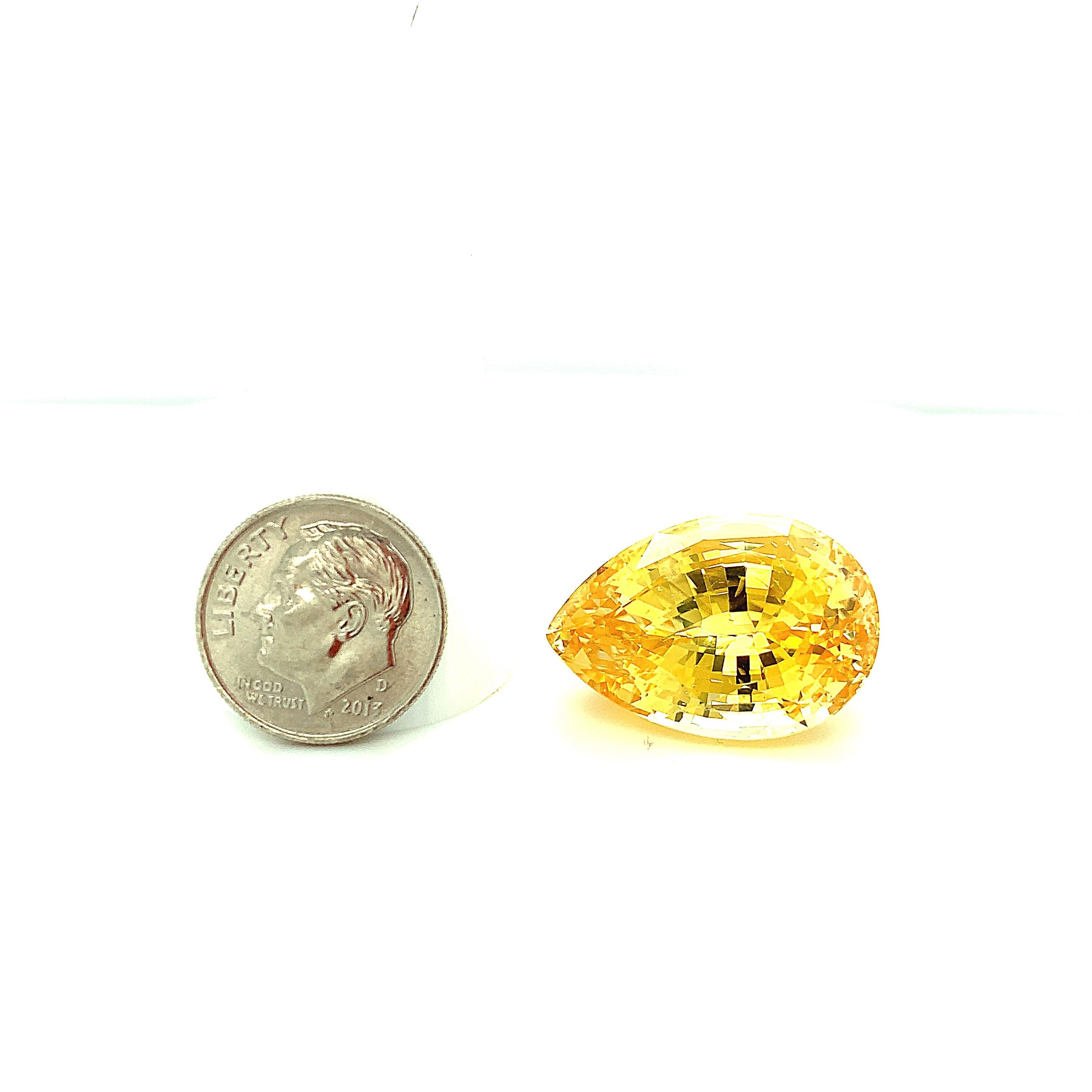 Unheated 44.36 Carat Yellow Sapphire Pear, GIA, Pendant, Enhancer, Collector Gem For Sale 3