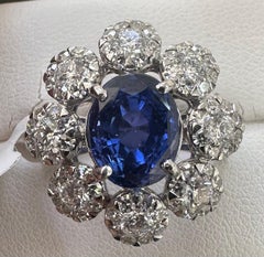 Unheated 5.11ct Blue Sapphire No Heat 18k & Diamond Ring AIGS - Stunning!