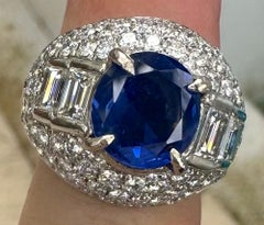 Unheated 5.25ct Burma Blue Sapphire No Heat & Diamond Ring GIA