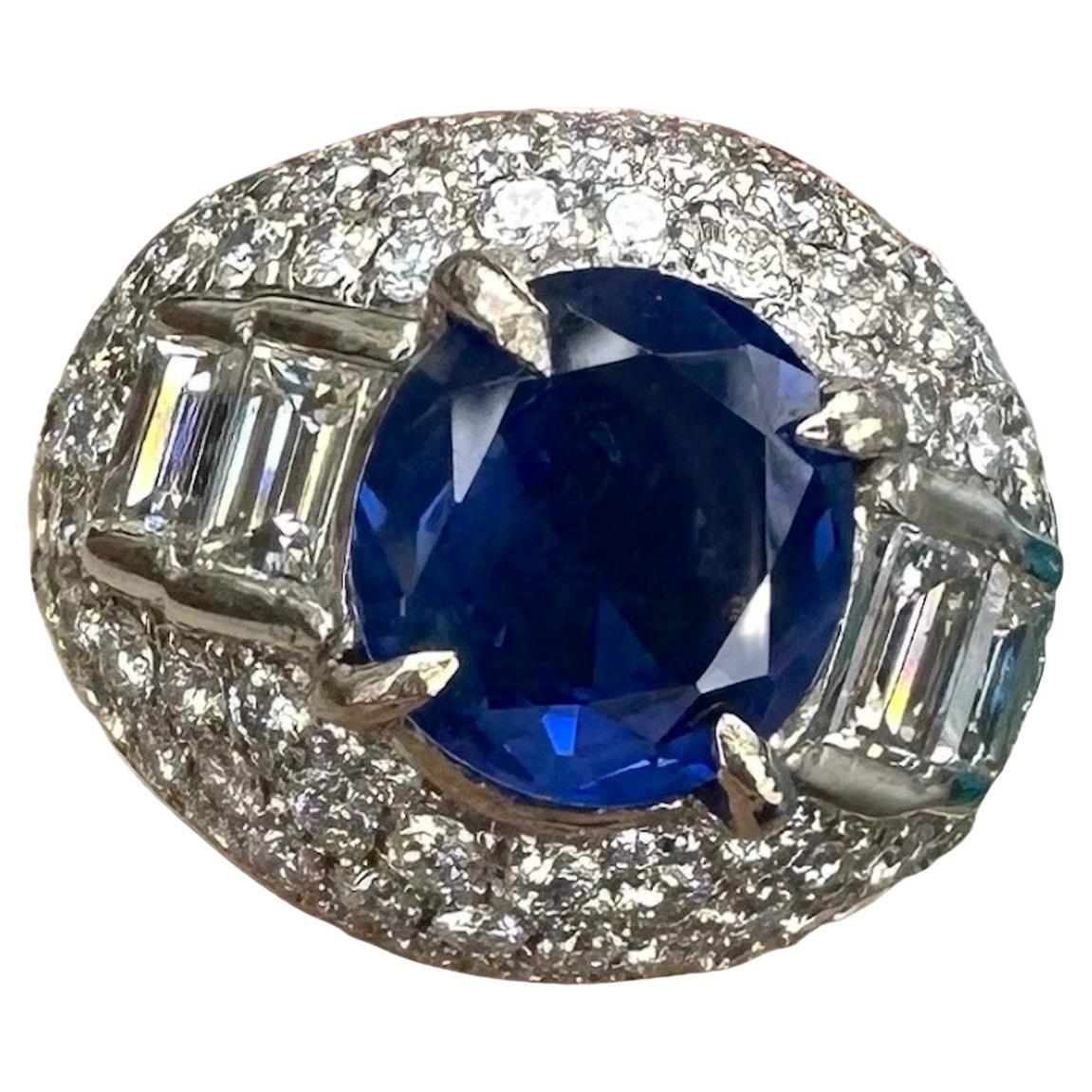 Unheated 5.25ct Burma Blue Sapphire No Heat & Diamond Ring GIA