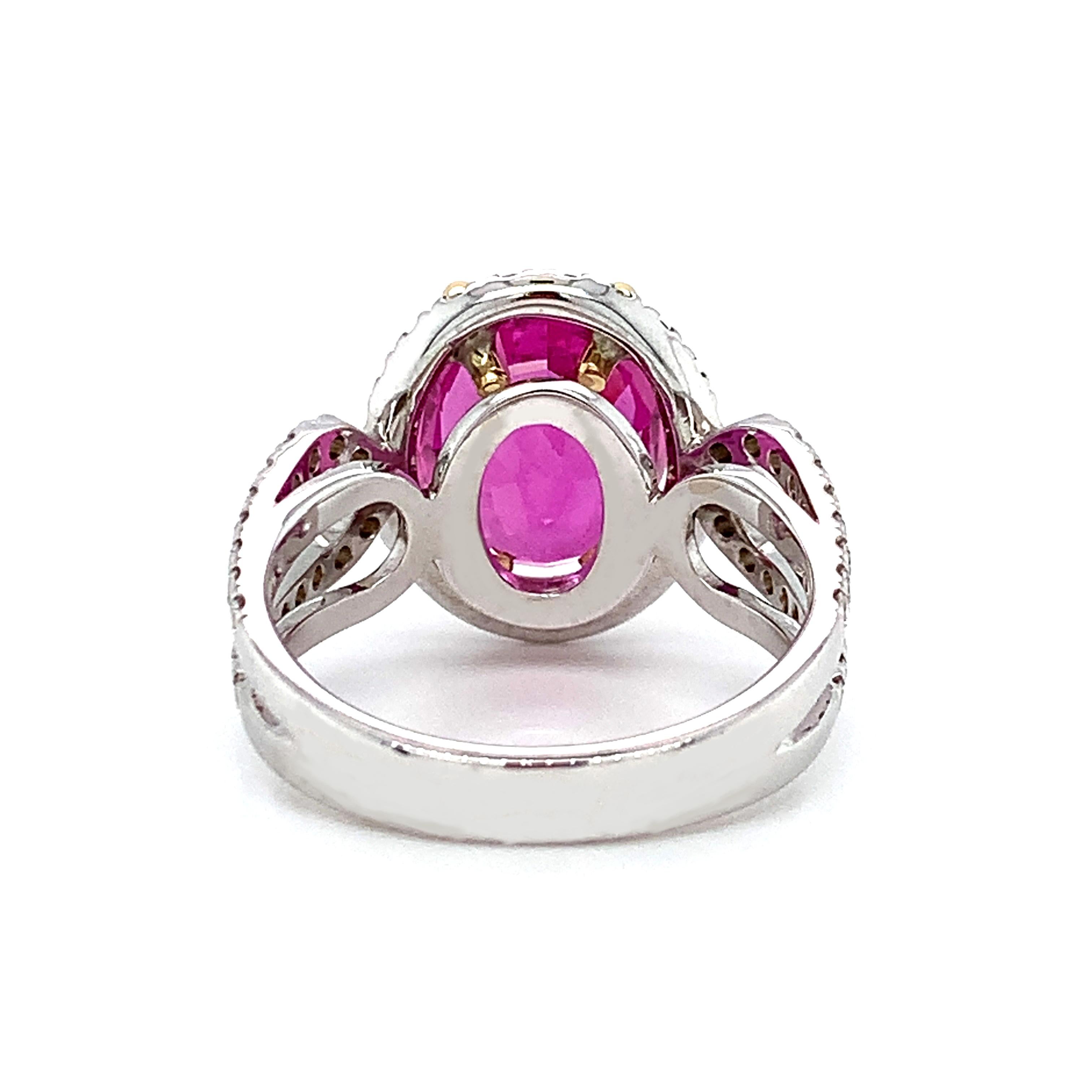 GIA Certified Unheated 5.73 Carat Pink Sapphire and Diamond Cocktail Ring For Sale 4