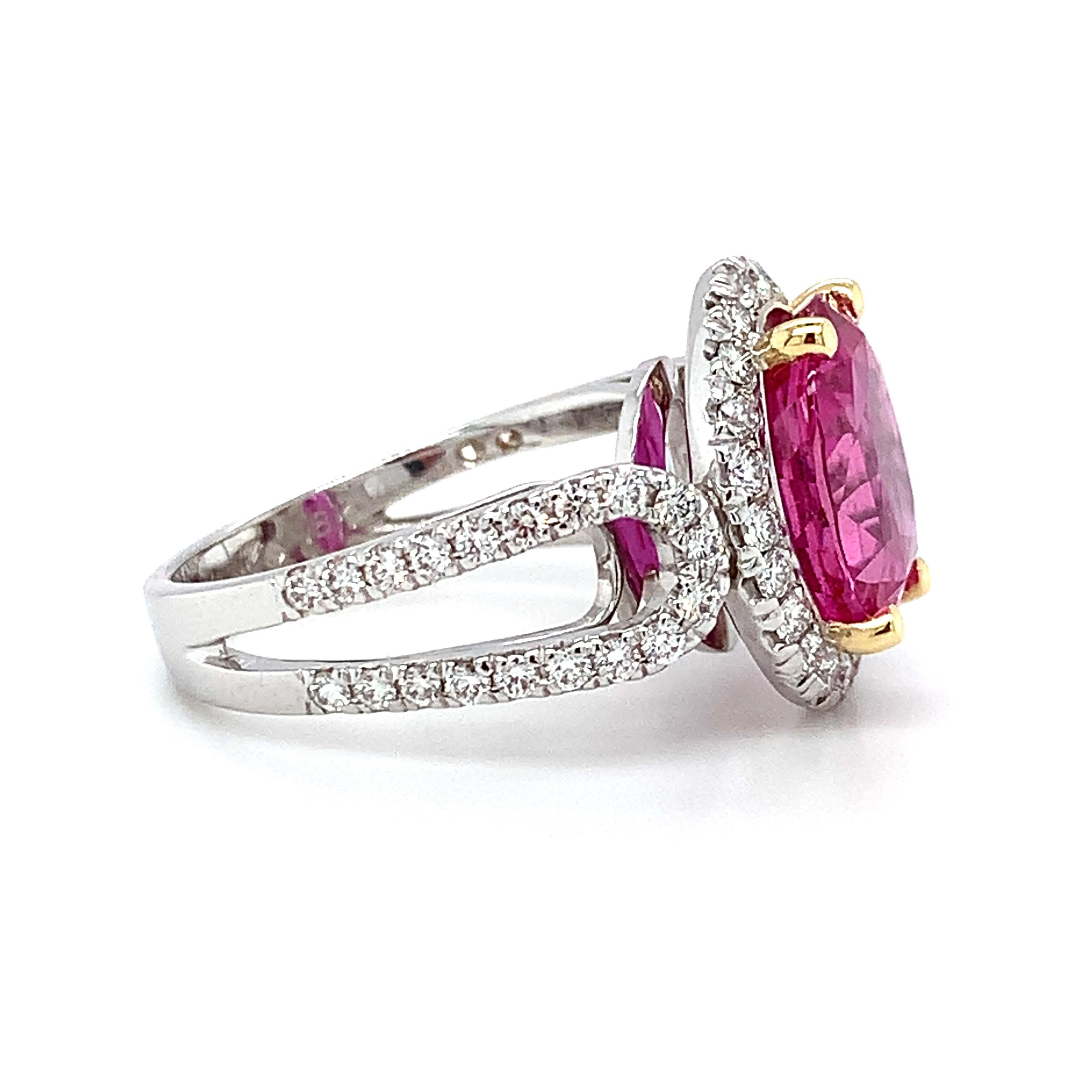 GIA Certified Unheated 5.73 Carat Pink Sapphire and Diamond Cocktail Ring For Sale 1